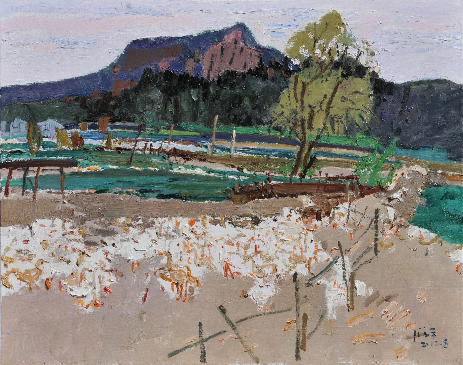 《溪边鸭场》（100x80）2012年